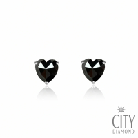 【City Diamond 引雅】『黑色幽默』日本鉑金黑鑽石愛心造型耳環(東京Yuki系列)