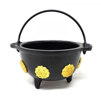 SI Seven Chakra Cast Iron Cauldron 5.5\D w/handle For Incense Burner Use"