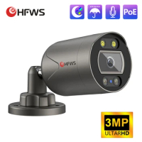 HFWVISION 3MP POE IP Camera ONVIF IP Camera CCTV Outdoor Audio Recording H.265 Security Camera Waterproof IP66
