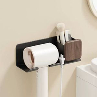 吹風機置物架奶油風浴室壁掛式化粧室免打孔吹風機收納層架子原木平行進口