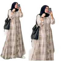kanza dress #14 Dress wanita muslimah Gamis baju midi muslim gaun lebaran oneset hijab satu set sete