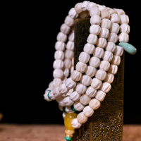 Natural Pure White Bone Bracelet Bone Carving Passion Seed 108 Buddhist Beads women's And men's multi-circle Hand Rosary Beads