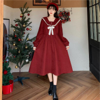 大尺碼洋裝  加大300斤可穿 少女日系寬松顯瘦連衣裙秋冬新款長袖圣誕節紅裙子-快速出貨