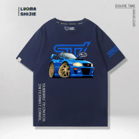 เสื้อเชิ้ตแขนสั้น STI Rally Racing WRX หลวม, ผ้าฝ้ายพรีเมี่ยม 100%, สำหรับผู้ชายและผู้หญิง, ดีไซน์รถ