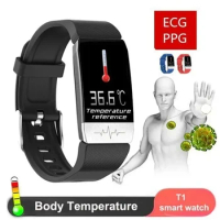 T1S Smart Band Watch ECG Heart Rate Blood Pressure Monitor Weather Forecast Drinking Remind Smartwatch With Temperature Measure