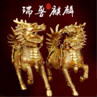Wholesale Copper Kylin Ornaments a Pair of Pure Copper Fire Kirin Home Ornament Office Decorations Living Room Crafts Furnishing