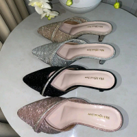Sandal Mules Pesta Wanita NR 01 GLITTER SHIMMER Hak 5cm BIG SIZE 37-45 - Sendal shoes