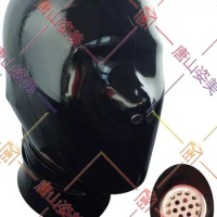 Latex mask with breath tube close eyes mouth latex gummi hood 0.4mm