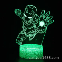Hot toys Marvel Iron Man Toy Figures Avengers Acrylic 3D Lamp Anime Figure Illusion Night Light Seven Color LED Table Lamp Decor