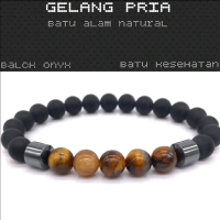 gelang batu terapi batu alam black onyx 8mm tiger eyye