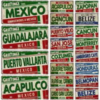 MEXICO BELIZE COSTA RICO Landmark License Plate City State Decorative Car Plate Latin America Metal Plaque Bar Cafe Wall Decor