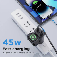 Hot Sale 3 Ports PD 45W USB Wall Fast Power Charger with Foldable Watch Wireless Charger for Apple iWatch And Samsung Watch
