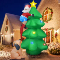 6FT Christmas Inflatable Decoration,Inflatable Christmas Tree with Santa Claus and Dog,Inflatable Christmas Decor with LED