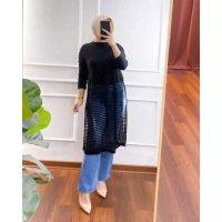 Ruby tunik jaring - Atasan wanita tanpa lengan - tunik rajut belah samping Muslim Panjang Remaja