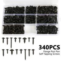 Pan Head Tapping Screw Cross Head M3/M4/M3.5/M4.8 Self Tapping Screw Set Assortment Kit Black Furniture Carbon Steel