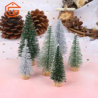Hot sale 3 Pieces Christmas Tree Mini Pine Tree With Wood Base DIY Home Table Top Decor Miniatures S/L (7/9cm )