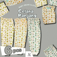 [6 Pcs] Celana Panjang Bayi Putih Motif Newborn SNI Usia 6 - 24 Bulan - 6-12 Bulan