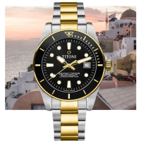 【TITONI 梅花錶】SEASCOPER 300 陶瓷錶圈 天文台認證 半金機械腕錶(83300SY-BK-248 黑水鬼)