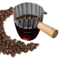 90ML Heat-resisting Glass Espresso Measuring Cup Wood Handle Double Mouth Milk Cup Glass Coffee Measuring Cup Clear Kitchen Mug