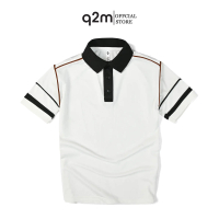 Áo Phông Polo thương hiệu q2m , Màu Trắng Hoạ Tiết nâu mã q2m.065