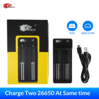 IMREN I2 2slot Rechargeable Batteries USB Charger For 14500 16650 17650 18650 26650 21700 18350 3.7V/3.6V Lithium Battery