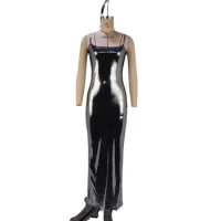 Spaghetti Strap Long Leather Sexy Dress For Women Backless PU Leather Bodycon Maxi Dress Fashion Celebrite Club Party Dress