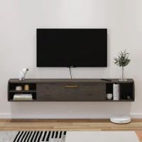 TV Unit, 76'' Wall Mounted TV Cabinet, Floating Shelves with 4 Cabinets, Wood Entertainment Media Console Center Large Storage
