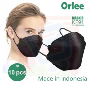 Masker KF94 KF 94 Orlee earloop Abu Abu Grey Embos Kemenkes isi 10 - Hitam