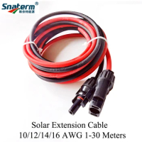 1 Pair Solar Panel Extension Cable Copper Wire Black and Red with solar Connector Solar PV Cable 6/4/2.5 mm2 10/12/14 AWG