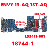 L53411-601 L53411-001 L53411-001 For HP ENVY 13-AQ 13T-AQ Laptop Motherboard 18744-1 Mainboard With i5 i7 CPU 8GB-RAM 100% Test