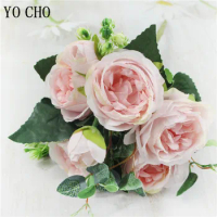 30cm Rose Pink Silk Peony Artificial Flowers Bouquet 5 Big Head 4 Bud Cheap Fake Flower for Home Wedding Christmas Decoration