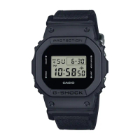 【CASIO 卡西歐】G-SHOCK 街頭潮流/尼龍錶帶/43mm/百搭酷黑(DW-5600BCE-1)