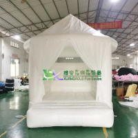 Luxury bounce house Commercial white bouncy castle moonwalk with roof&amp;door curtain