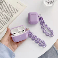 For airpods pro / airpods 2 case cute purple solid color chain Earphone Cases airpods cartoon silicone Cover airpods 3 bags