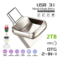 2 IN 1 Mini Metal PenDrive 32GB 128GB 512GB 1TB 2TB TYPE C OTG USB 3.1 FLASH DRIVE For PC Phone