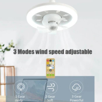 Ceiling Fan Light 60W 3-Speed Cooling Fan Ceiling Light Remote Control E27 Lamp Holder Electric Fan Lamp