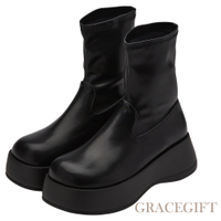 【Grace Gift】漂亮歐膩鬆糕厚底襪靴 黑