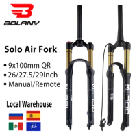 BOLANY MTB Bike Fork Solo Air Bicycle Front Suspension 26/27.5/29inch Straight/Tapered Tube Lockout Magnesium Alloy QuickRelease
