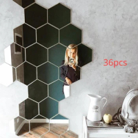 36pcs Hexagonal Mirror Acrylic Mirror Wall Sticker Background Wall Decoration Crystal Three-dimensional Mirror Sticker