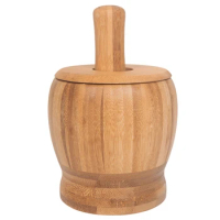 ABHU Pestle Grinding Bowl Set Bamboo Mortar And Pestle Pedestal Bowl Garlic Pot Spice Pepper Mill Tools Kitchen Tools