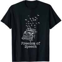 2023 newwhite VINTAGE เครื่องพิมพ์ดีด BIRD FLOCK Freedom of Speech เสื้อยืด