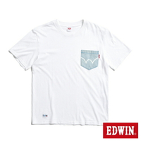 EDWIN  再生系列 牛仔布口袋短袖T恤-男款 白色 #暖身慶