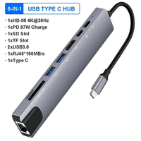 【日本代購】USB C HUB 4K 30Hz C 型集線器 USB C 分路器 C 型轉 HDMI 相容於 RJ45 87W USB 3.1 轉接器乙太網路連接埠擴充塢