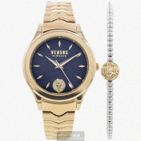 【VERSUS】VERSUS凡賽斯女錶型號VV00331(寶藍色幾何立體圖形錶面金色錶殼金色精鋼錶帶款)