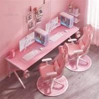 Double Gaming Table Pink Girl Desktop Computer Desk Home Bedroom Writing Desk Internet Cafe Gaming Desk Computer Table Chair Set