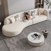 奶油風格科技布沙發客廳小戶型現代簡約弧形侘寂輕奢免洗布藝沙發