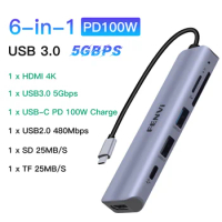 FENVI USB C HUB PD100W 4K 30Hz Type C to HDMI Adapter For Macbook iPad Pro Air M2 M1 Sumsang PC Accessories USB 3.0 HUB