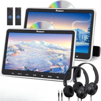 10.1" Headrest DVD Players with HDMI Input 2 Headphones Mounting Brackets, Support Sync Screen, Last Memory, Region Free