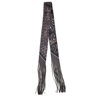 Hermes 愛馬仕 Guepard Bandana Franges Cuir斜紋緞帶皮革流蘇Twilly(可可/白葡萄酒)