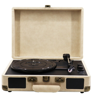 免運 復古留聲機跨境黑膠唱片機便攜式手提木質PU皮創意禮品電唱機廠家